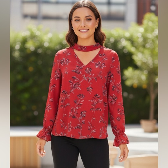 Simply Emma Tops - Red long sleeved Blouse
